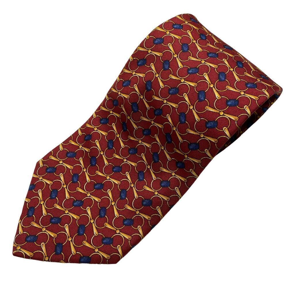 Brooks BrothersTie Men's Necktie Silk Chain Maroon Navy Blue Yellow Made in USA